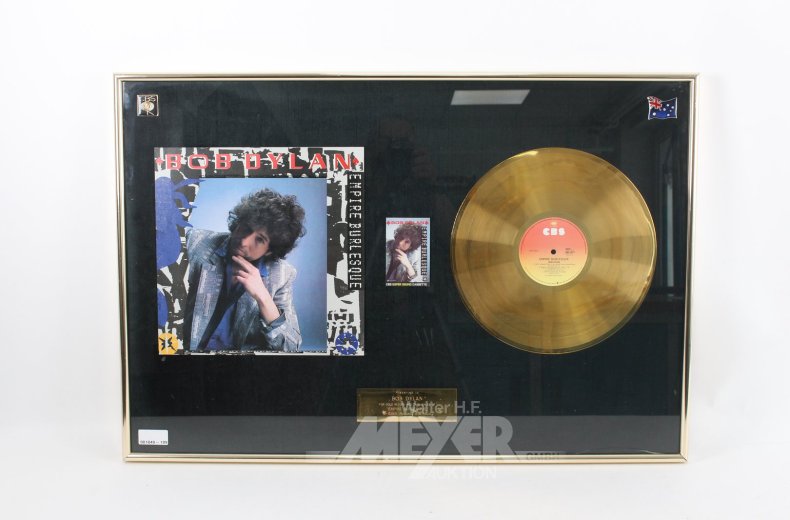 Auszeichnung 'Gold' Sales Award von CBS für das Album 'Empire Burlesque' von Bob Dylan