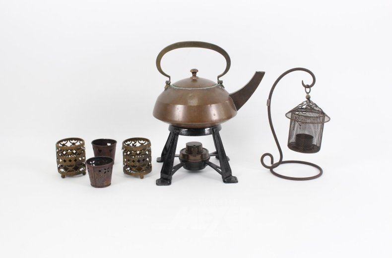 Kupferkessel im Art Déco-Stil mit Stövchen