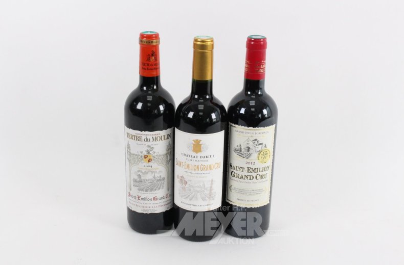 3 Flaschen Rotwein, Jahrgänge 2004, 2012, 2018