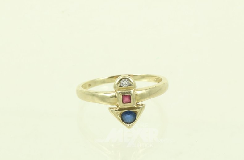 Ring mit 2 kl. Farbsteinen u. 1 Brillant