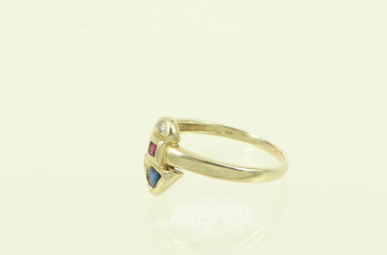 Ring mit 2 kl. Farbsteinen u. 1 Brillant