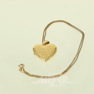 Kette in 333 GG, mit Medaillon, Herz-Form, in 750 GG