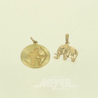 2 Kettenanhänger "Elefant" u. "Sternzeichen Schütze"