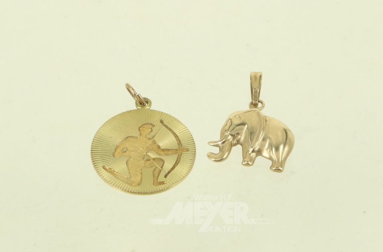 2 Kettenanhänger "Elefant" u. "Sternzeichen Schütze"