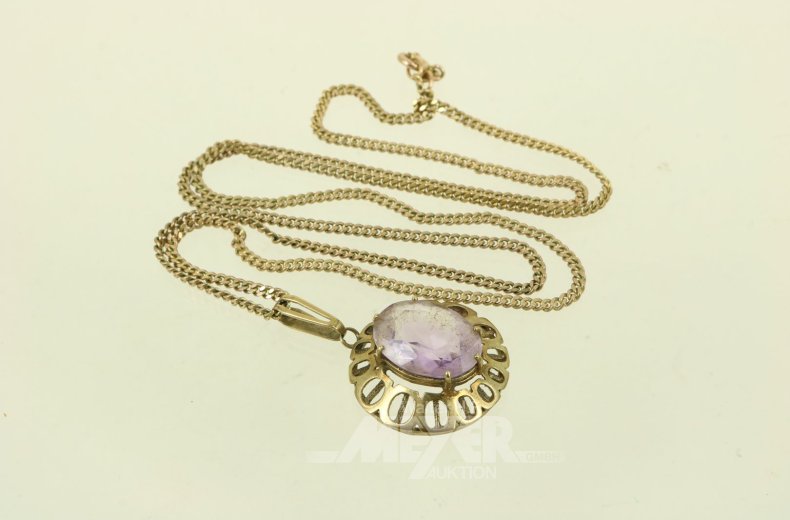 Gliederkette mit Anhänger, besetzt mit Amethyst