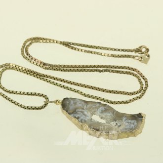 Kette in 333 GG, mit Achat-Geoden-Anhänger