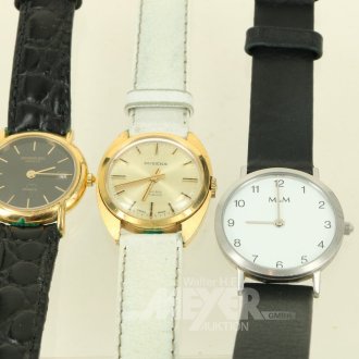 3 kleine Damenarmbanduhren, u.a.: RAYMOND WEIL, M&M, DUGENA