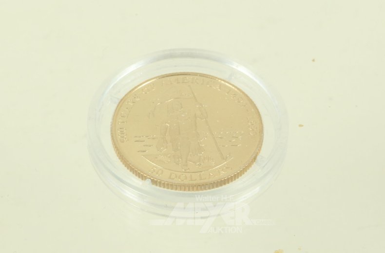 Goldmünze Cookinseln 50 Dollars '500 Years of America' 1991