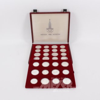 Silbermünzen-Sammlung Moskau 'XXII. Olympischen Spiele' zu 5 u. 10 Rubel 1977-1980