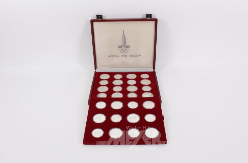 Silbermünzen-Sammlung Moskau 'XXII. Olympischen Spiele' zu 5 u. 10 Rubel 1977-1980