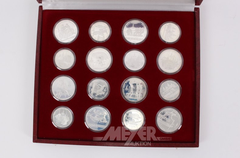 Silbermünzen-Sammlung Moskau 'XXII. Olympischen Spiele' zu 5 u. 10 Rubel 1977-1980