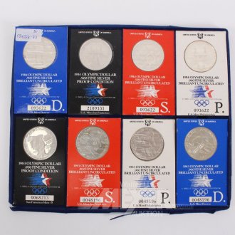 8 Silbermünzen USA '1 Olympic Dollar' 1984