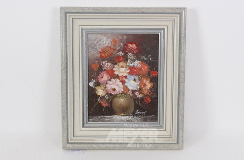 2 kl. Gemälde "winterliche Landschaft mit Kate und Blumenstillleben"