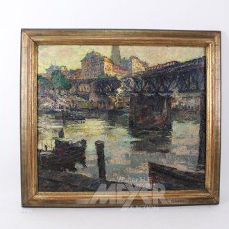 Gemälde "Eisenbahnbrücke über dem Fluss"