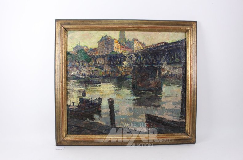 Gemälde "Eisenbahnbrücke über dem Fluss"