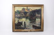 Gemälde "Eisenbahnbrücke über dem Fluss"
