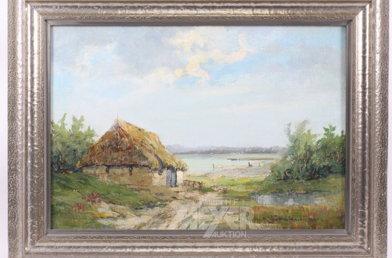 Gemälde "Bauernkate am Ufer"