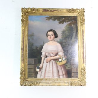 Gemälde "Junge Frau mit Blumenkorb", 19. Jh.