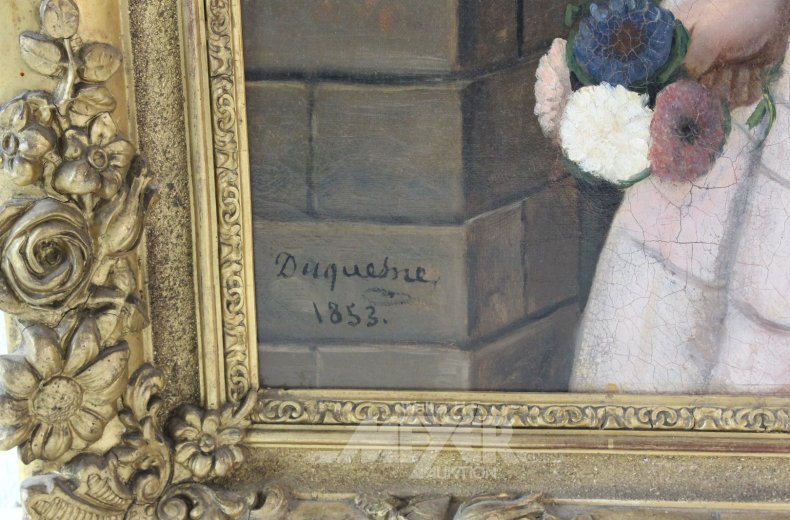 Gemälde "Junge Frau mit Blumenkorb", 19. Jh.