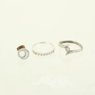 2 Silberringe u. 1 Modeschmuck-Ohrstecker