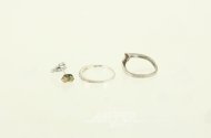 2 Silberringe u. 1 Modeschmuck-Ohrstecker