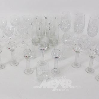 gr. Posten Kristall-Gläser: Bier, Cognac, Linie, Longdrink, Wein