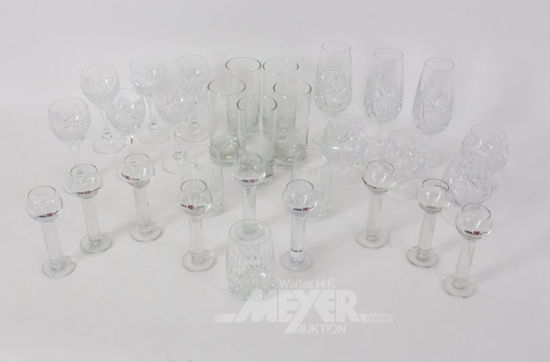 gr. Posten Kristall-Gläser: Bier, Cognac, Linie, Longdrink, Wein