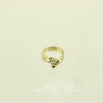 Ring mit 2 Farbsteinen u. 2 kl. Brillanten