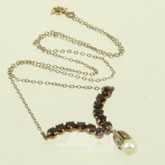 Collier mit Granatbesatz u. 1 Perle
