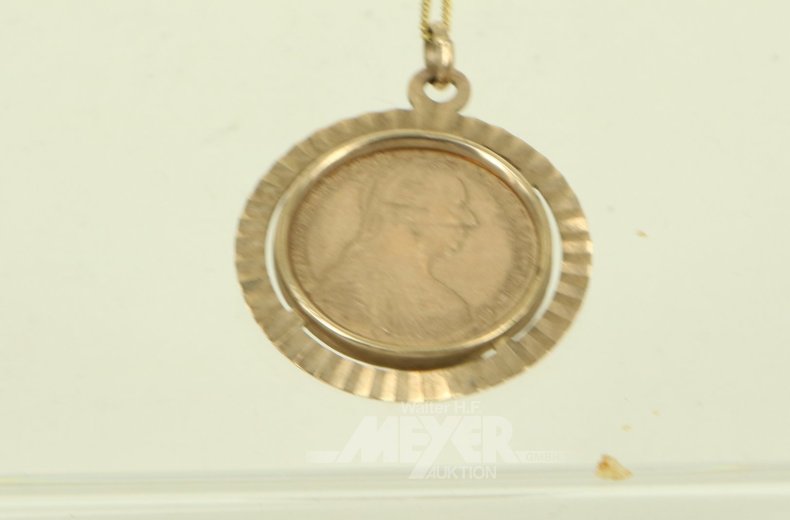 Kette, 333 GG, mit Anhänger 'Medaille Maria Theresia', Fassung in 333 GG