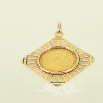 Anhänger mit einer Goldmünze "20 Mark Deutsches Reich 1887"