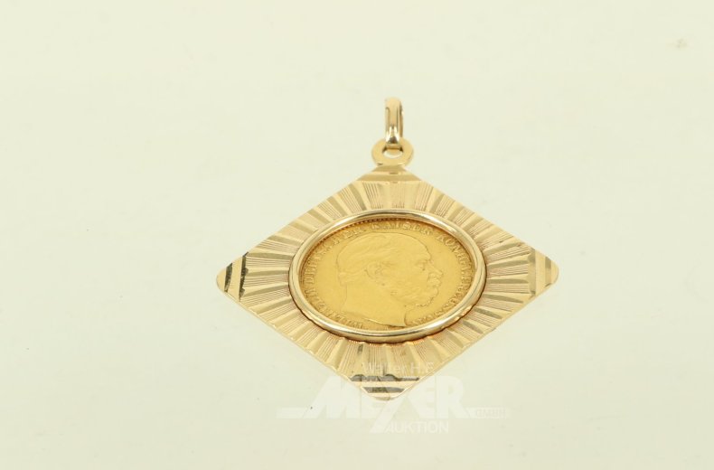 Anhänger mit einer Goldmünze "20 Mark Deutsches Reich 1887"