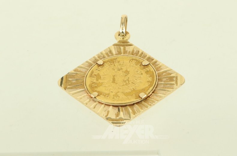 Anhänger mit einer Goldmünze "20 Mark Deutsches Reich 1887"