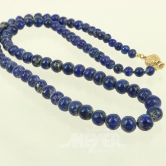 Perlenkette aus Lapislazuli, mit Schließe in 585 GG