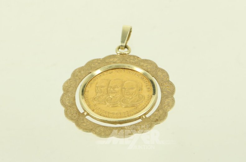 Kettenanhänger mit Feingoldmedaille zur Mondlandung