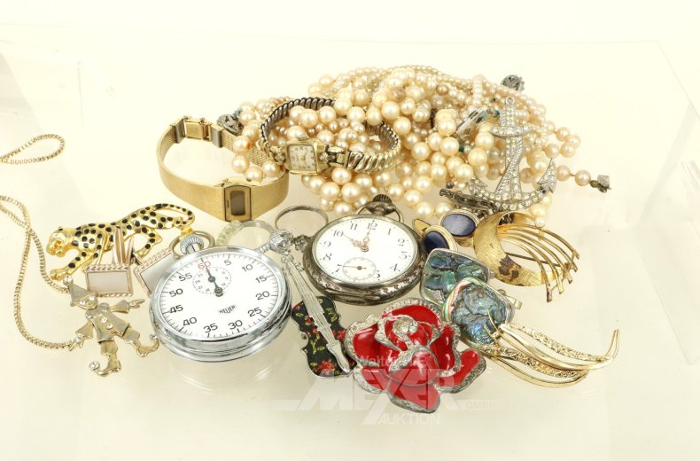 Konvolut Mode- u. Silberschmuck in schwarzer Schmuckschatulle