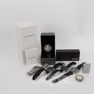 8 Teile 'Everyday Carry': 8 Herrenarmbanduhren u. 2 Kleinutensilien