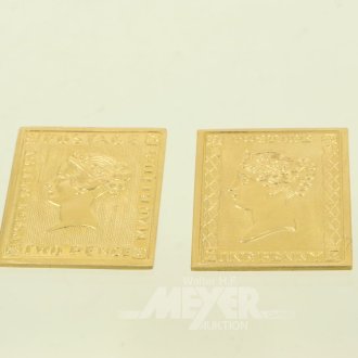 2 Briefmarkengedenkprägungen in Gold