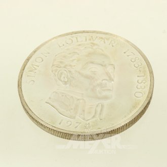 Silbermünze Panama 20 Balboas Simon Bolivar 1974