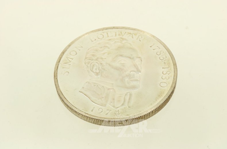 Silbermünze Panama 20 Balboas Simon Bolivar 1974