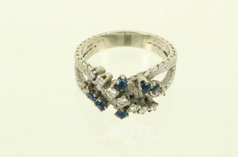 Ring mit 7 kl. Brillanten u. 6 kl. Saphiren