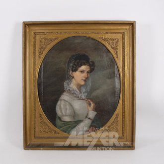 Gemälde "Dame mit dunkl. Locken und Schleierhaube "
