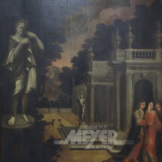 Gr. Landschafts-Capriccio, mit Staffagen u. fantasievoller Architektur