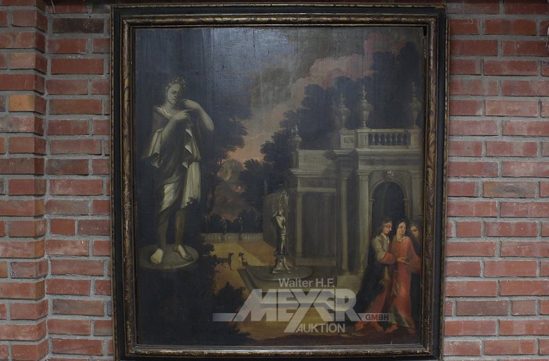 Gr. Landschafts-Capriccio, mit Staffagen u. fantasievoller Architektur