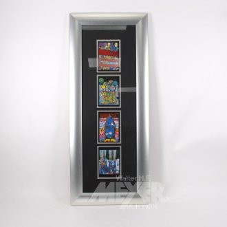 Bilderahmen mit 4 Drucken im Postkartenformat nach F. Hundertwasser