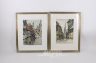 2 color. Radierung "Blick auf die Nikolaikirche und Blick auf den Michel"