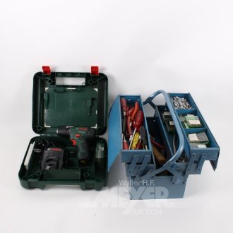 2 Scherenwerkzeugkoffer, gefüllt u. BOSCH Akkuschrauber