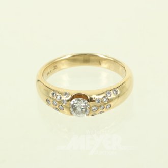 Damenring mit 1 Brillant von ca. 0,20ct u. 18 kl. Diamanten