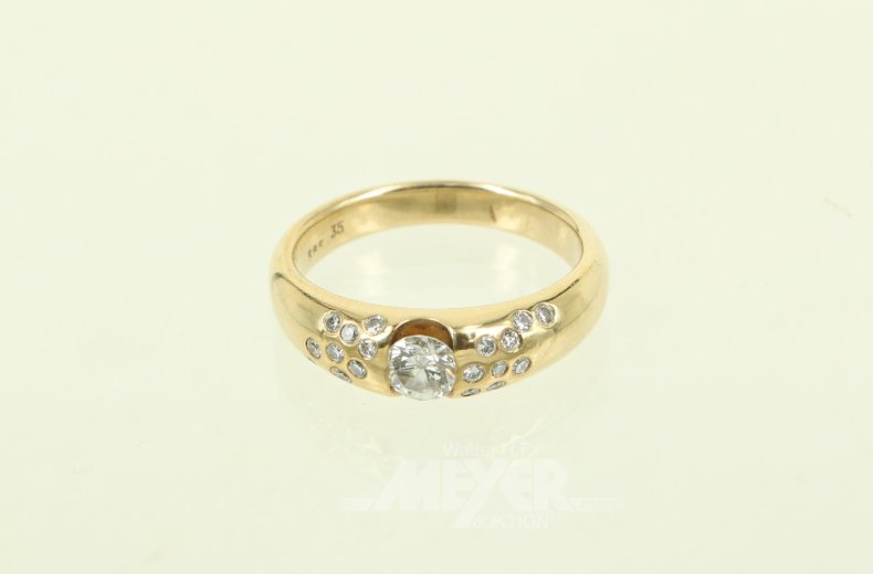 Damenring mit 1 Brillant von ca. 0,20ct u. 18 kl. Diamanten
