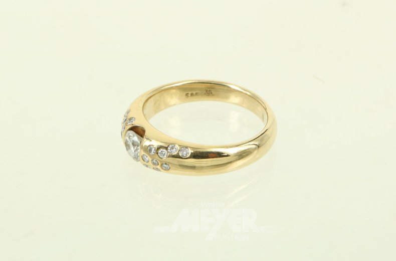 Damenring mit 1 Brillant von ca. 0,20ct u. 18 kl. Diamanten